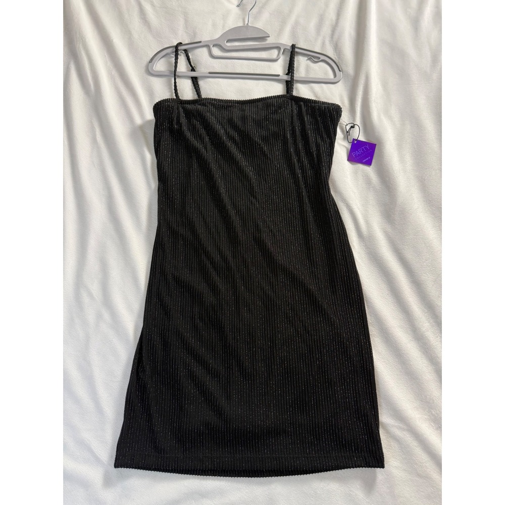 Forever 21 Party Collection Black Metallic Ribbed Mini Dress Large NWT